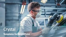  Presentation with car service - Colorful presentation theme enhanced with young man polishing car backdrop and a teal colored foreground