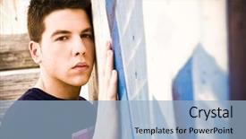  Presentation with young man on the phone - Theme consisting of young man portrait over grafted background and a light blue colored foreground