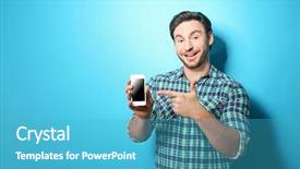  Presentation with phone - PPT theme consisting of young man posing with phone background and a teal colored foreground