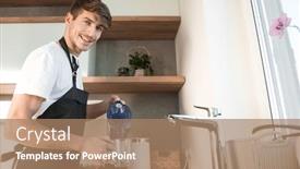  Presentation with clean water - Colorful slide deck enhanced with young-man-pouring-clean-water backdrop and a coral colored foreground