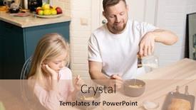  Presentation with corn flakes - Theme with young-man-pouring-fresh-milk background and a coral colored foreground