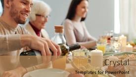  Presentation with thanksgiving dinner - Beautiful theme featuring young-man-pouring-wine backdrop and a coral colored foreground