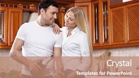  Presentation with champagne - Colorful PPT layouts enhanced with young man pours champagne in glasses with the girl on kitchen backdrop and a coral colored foreground