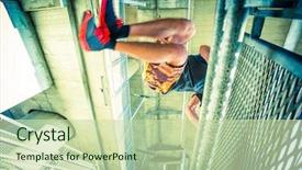  Presentation with stairs - Slide set consisting of young man practicing parkour jumping background and a  colored foreground