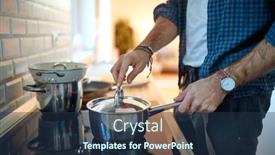  Presentation with atmosphere - Colorful theme enhanced with young-man-preparing-a-meal backdrop and a tawny brown colored foreground