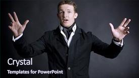  Presentation with show - Cool new presentation design with young man presenting show backdrop and a wine colored foreground