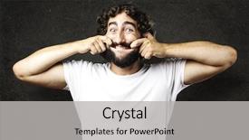  Presentation with mouth - PPT theme with young man pulling his mouth background and a  colored foreground