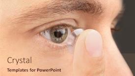  Presentation with contact lens - Presentation with young man putting contact lens in his eye closeup background and a lemonade colored foreground