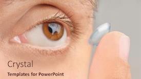  Presentation with contact lens - Beautiful presentation featuring young man putting contact lens in his eye closeup backdrop and a lemonade colored foreground