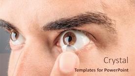  Presentation with contact lens - PPT theme enhanced with young-man-putting-contact-lens background and a lemonade colored foreground