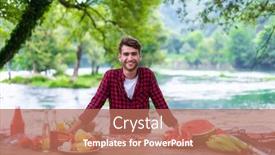  Presentation with outdoor party - Slide set enhanced with young man putting spices on raw meat for barbecue grill during outdoor french dinner party near the river on beautiful summer evening in nature background and a coral colored foreground