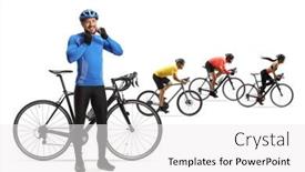  Presentation with group of 7 - Cool new slides with young-man-putting backdrop and a white colored foreground