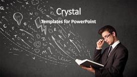  Presentation with man heart attact hand hold - PPT theme with young man reading a book background and a dark gray colored foreground