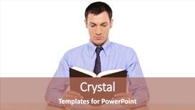  Presentation with book - Cool new presentation theme with young man reading a book backdrop and a coral colored foreground