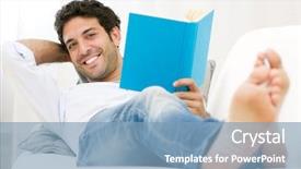  Presentation with reading - Theme consisting of young man reading a book background and a teal colored foreground
