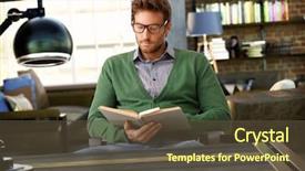  Presentation with old fashioned - Beautiful slide deck featuring young man reading book backdrop and a tawny brown colored foreground