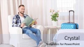  Presentation with accor hotel - Cool new presentation theme with young man reading magazine backdrop and a light blue colored foreground