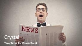  Presentation with newspaper - Amazing slide set having young man reading the newspaper backdrop and a gray colored foreground