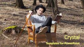  Presentation with novel - PPT theme having young man reads a novel in the woods portrait background and a tawny brown colored foreground