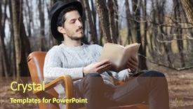  Presentation with novel - Presentation theme consisting of young man reads a novel in the woods portrait background and a tawny brown colored foreground
