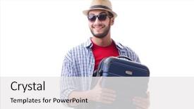  Presentation with young man on the phone - PPT theme having young man ready for summer background and a white colored foreground