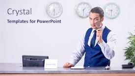  Presentation with receptionist - Amazing slides having young-man-receptionist backdrop and a sky blue colored foreground