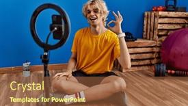  Presentation with recording - Presentation featuring young-man-recording-training-tutorial background and a tawny brown colored foreground