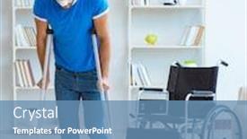  Presentation with surgery - Slide deck with young man recovering after surgery at home with crutches and a w background and a teal colored foreground