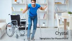  Presentation with surgery - Beautiful PPT theme featuring patients mobility - young man recovering after surgery backdrop and a light blue colored foreground