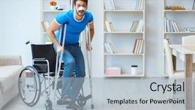  Presentation with surgery - Colorful presentation theme enhanced with healing bones - young man recovering after surgery backdrop and a light blue colored foreground