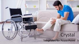  Presentation with broken home - Beautiful PPT theme featuring young man recovering at home backdrop and a light gray colored foreground