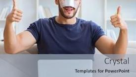  Presentation with plastic surgery - PPT theme having young-man-recovering-healing background and a light blue colored foreground