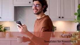  Presentation with man holding phone - Slide deck featuring young-man-relaxing-at-home background and a red colored foreground