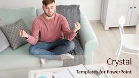  Presentation with posture - Colorful presentation theme enhanced with young man relaxing in meditation backdrop and a  colored foreground