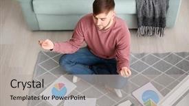  Presentation with posture - Presentation theme having young man relaxing in meditation background and a  colored foreground