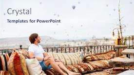  Presentation with hot air balloons - Presentation theme enhanced with young-man-relaxing-on-terrace background and a sky blue colored foreground