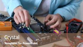  Presentation with hardware computer - Audience pleasing theme consisting of young man repairing computer hardware backdrop and a coral colored foreground