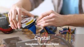  Presentation with hardware computer - Theme with young man repairing computer hardware background and a violet colored foreground