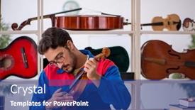  Presentation with workshop - Slides with young-man-repairing-musical-instruments background and a ocean colored foreground