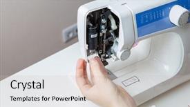  Presentation with sewing machine - Cool new presentation theme with young man repairing sewing machine backdrop and a soft green colored foreground