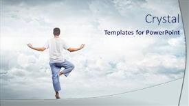  Presentation with balance - Audience pleasing PPT theme consisting of young-man-representing-soul-balance backdrop and a sky blue colored foreground