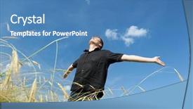  Presentation with happy sad face man - Presentation theme enhanced with young man rest on wheat background and a teal colored foreground