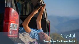  Presentation with internet communication - PPT layouts with young-man-resting-in-nature background and a ocean colored foreground