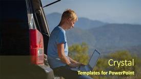  Presentation with internet communication - PPT theme featuring young-man-resting-in-nature background and a tawny brown colored foreground