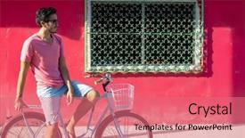  Presentation with man riding big bike motor - Presentation theme featuring young man riding a bike background and a  colored foreground