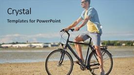  Presentation with people grief and mourning concept - Audience pleasing presentation theme consisting of young man riding bicycle along backdrop and a light blue colored foreground