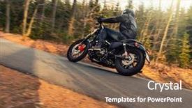  Presentation with forest road - Amazing PPT layouts having young man riding chopper on road in forest backdrop and a coral colored foreground