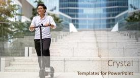  Presentation with electric scooter - Presentation theme enhanced with young-man-riding-electric-scooter background and a lemonade colored foreground