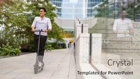  Presentation with electric scooter - Slide deck featuring young-man-riding-electric-scooter background and a lemonade colored foreground