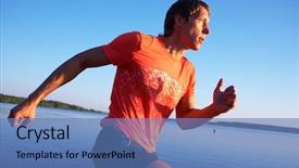  Presentation with seashore - Slide deck featuring young man running along background and a teal colored foreground